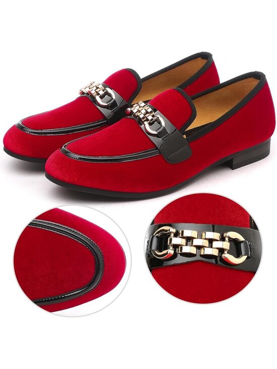 FQEQNQG Men Bright Red Velvet Loafers Penny Slip On Smoking Luxury Wedding Shoes main image 6